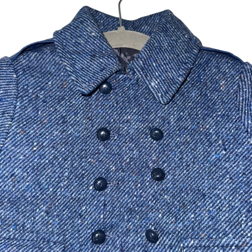 Vintage 1970s F.W. Fischer Blue Tweed Wool Coat‎ Matching Hat Set Union Made USA